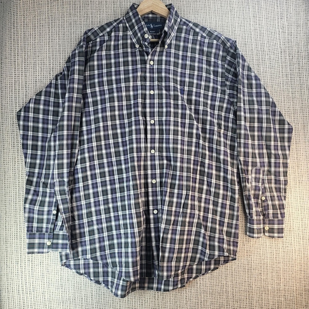 Ralph Lauren Shirt Mens‎ Medium Blue Green Plaid Button Down Blake Long Sleeve